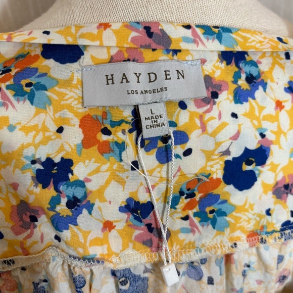 Hayden Vibrant Floral Short Puff Sleeve Mini Babydoll Dress Size L NWOT - Picture 4 of 5